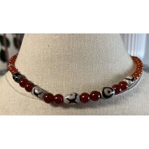 Vintage Choker Necklace With Natural Stone And Ceramic Beads